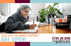 Image of female student in Mortensen Hall room with the words 2025-2026 Housing Contract Are Open!