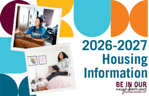 2026-2027 Housing Information | Photos of two people in Residence Life spaces 