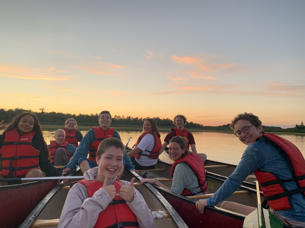 Our first paddle, at sunset on Lake Itasca.