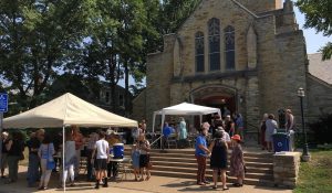 church with people outside