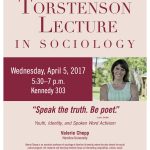 Photo of the 2017 poster featuring Professor Valerie Chepp on Speak the Truth. Be Poet