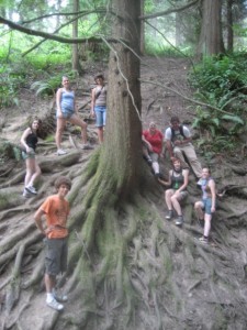 Students gathered under a tree