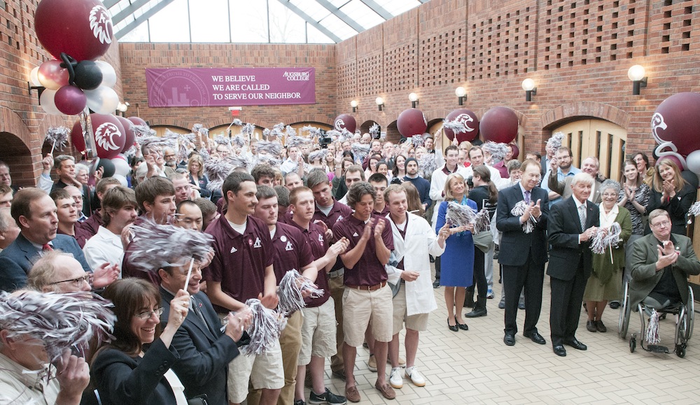 Members of the Board of Regents, students, faculty, staff and alumni celebrate the successful campaign for the new Center for Science, Business and Religion.