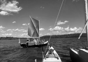 Students on the River Semester navigate the waters of the Mississippi River. Augsburg University Archives.