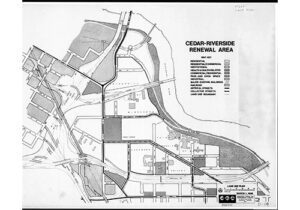 Map of Cedar Riverside Renewal Area (March 1, 1968). Hennepin County Library.